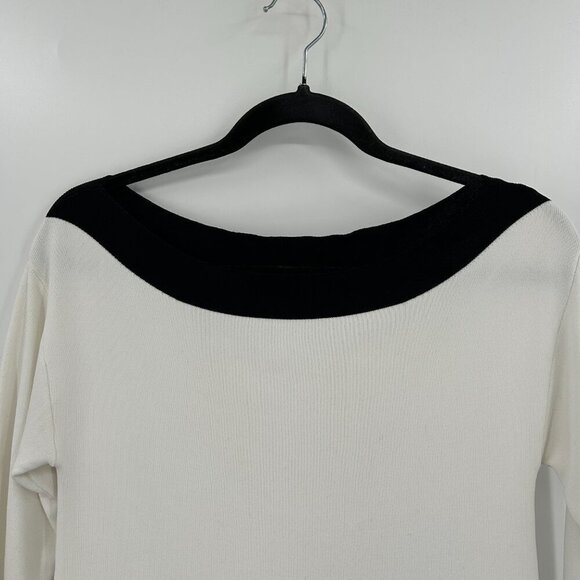 ADOLFO DOMINGUEZ White Black Boat Neck Half Sleeve Knit Shirt Size Small - Picture 4 of 9